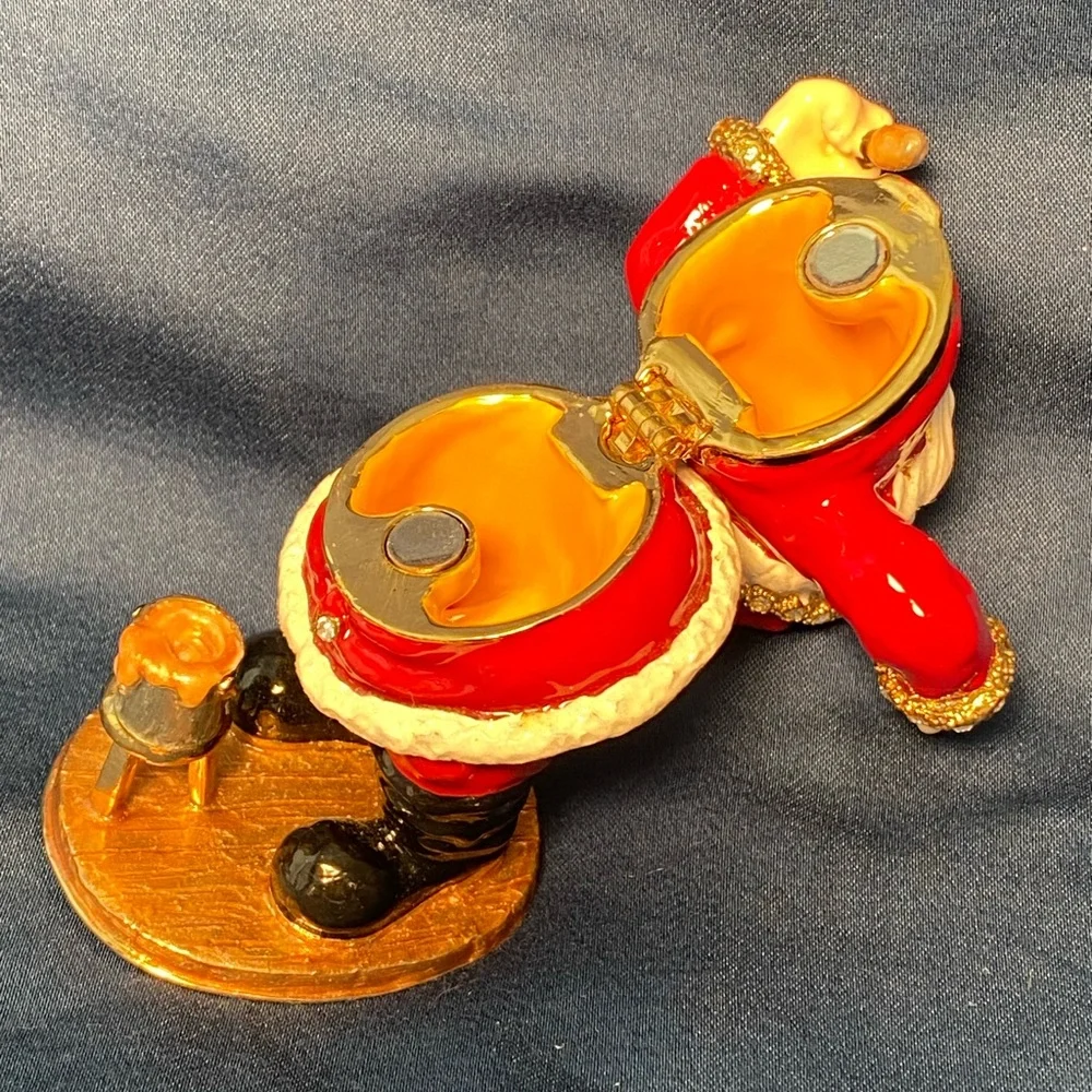 Kubla Crafts Bejeweled Enamel Over Pewter Santa Trinket Box
